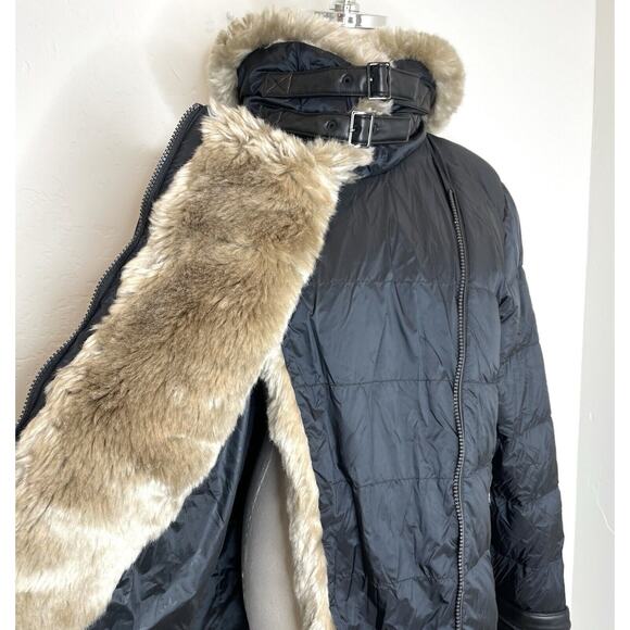 Alp N Rock Duck Down Puffer Coat Faux Fur Womens Large Black Long Buckles Jacket - Picture 10 of 13